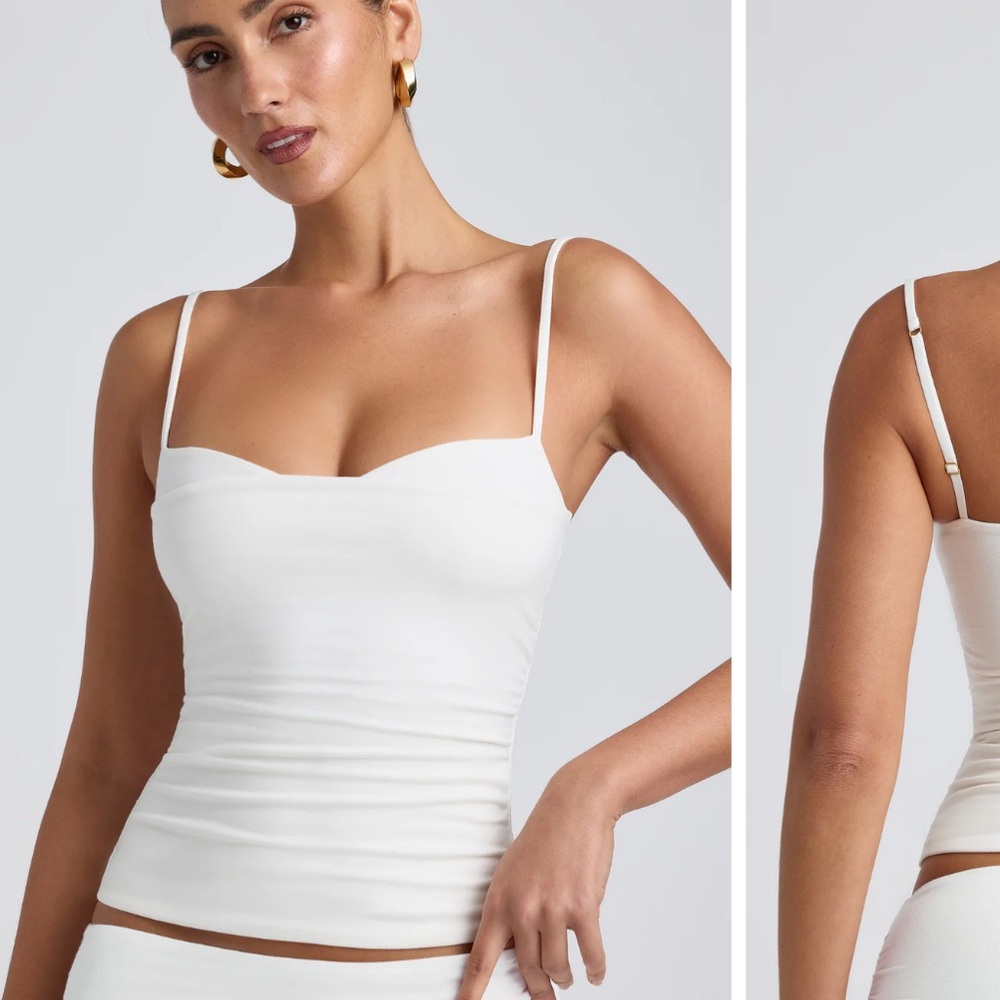 Oh Polly Modal Ruched Layered Tank Top in White